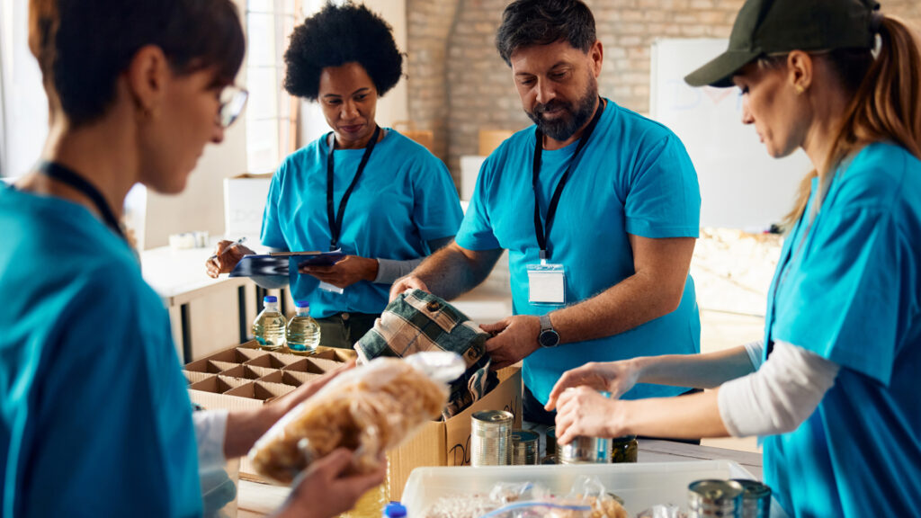 Group of people volunteering at a food kitchen